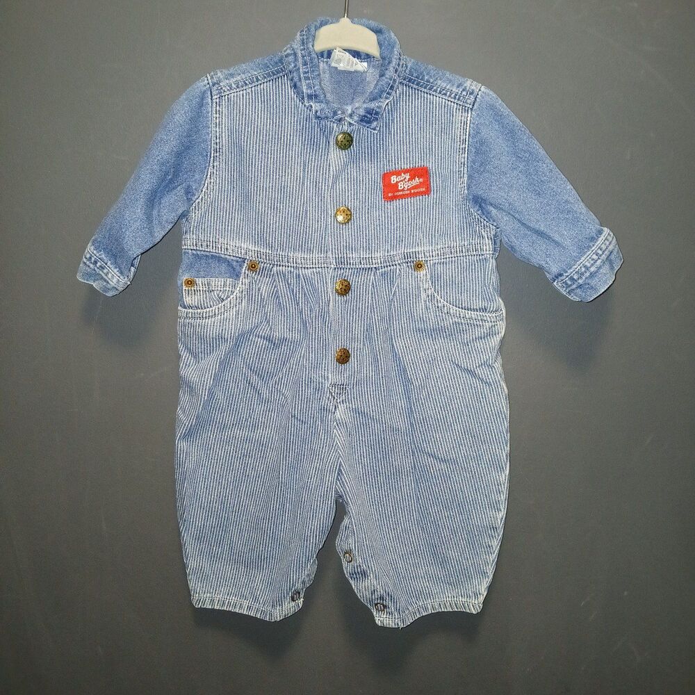 Oshkosh Baby B'gosh Vintage Coverall Outfit Infants 3-6m Denim Blue Seersucker